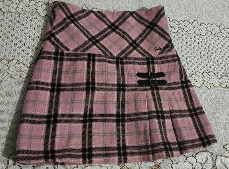 Pink Plaid Korean Mini Skirt
