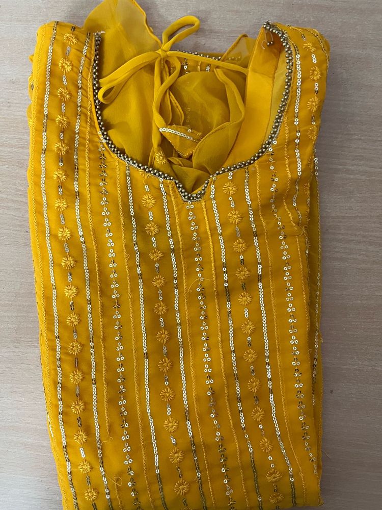 Yellow Embroidered Indian Kurti With Sharara Pant