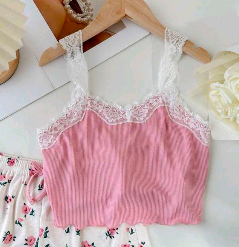 Pink Lace Cami &amp; Beautiful Shorts Set