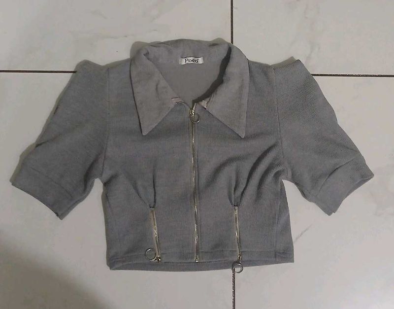 Grey Cropped Zip Jacket for women