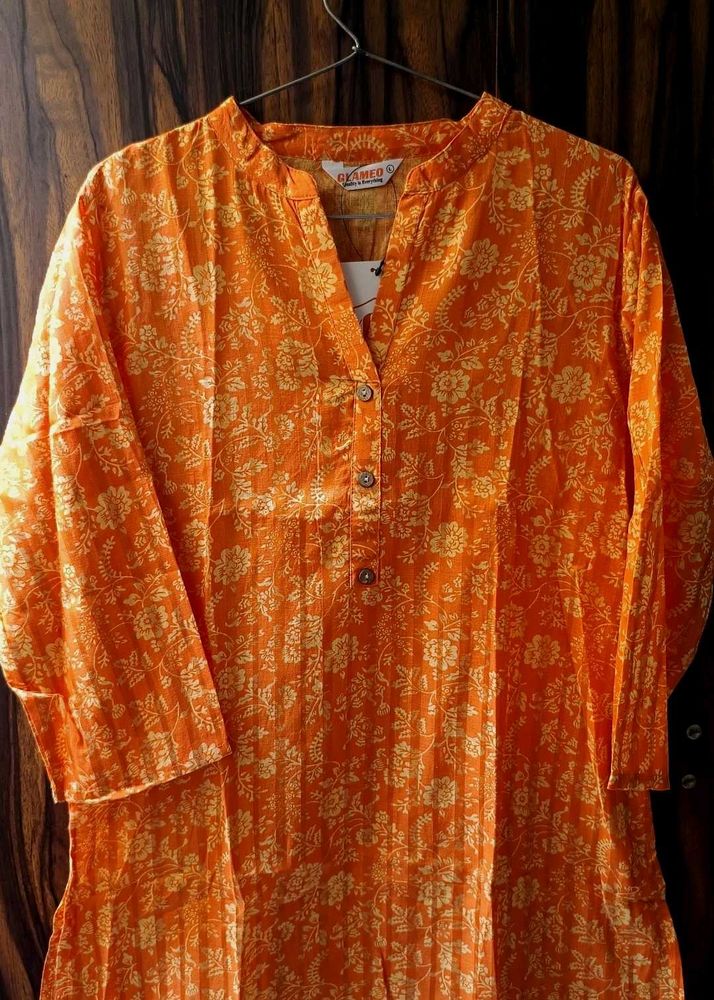 Rustic Orange Floral Kurti – By Glameo