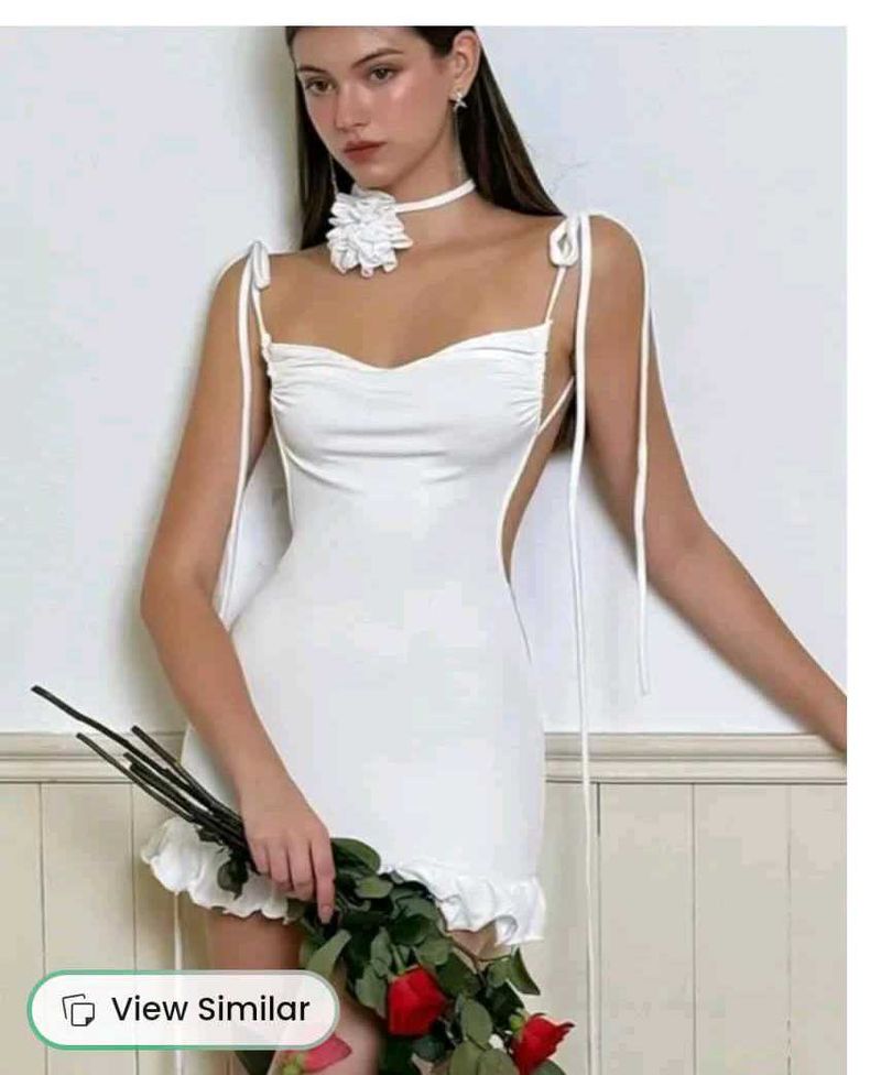 White Mini Bodycon Dress With Rose