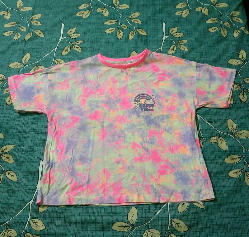 y2k fluorescent tie dye pink tshirt crop