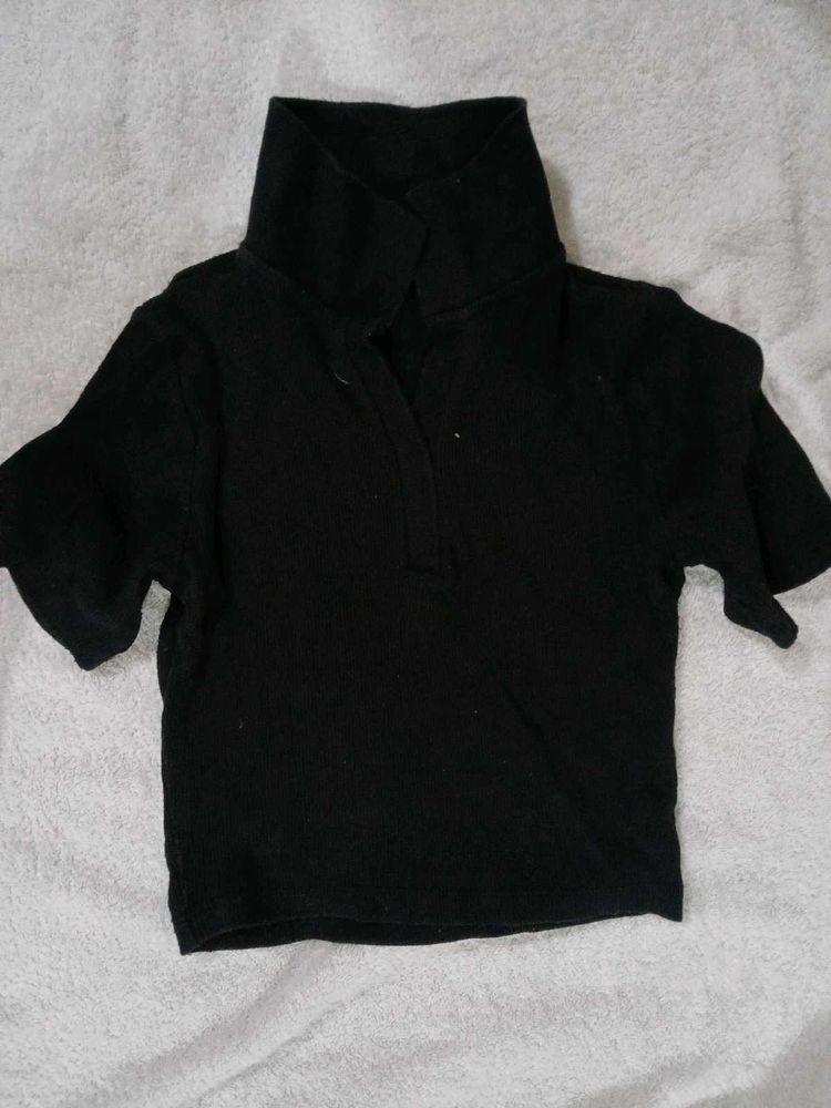 Black Collar Top For Women