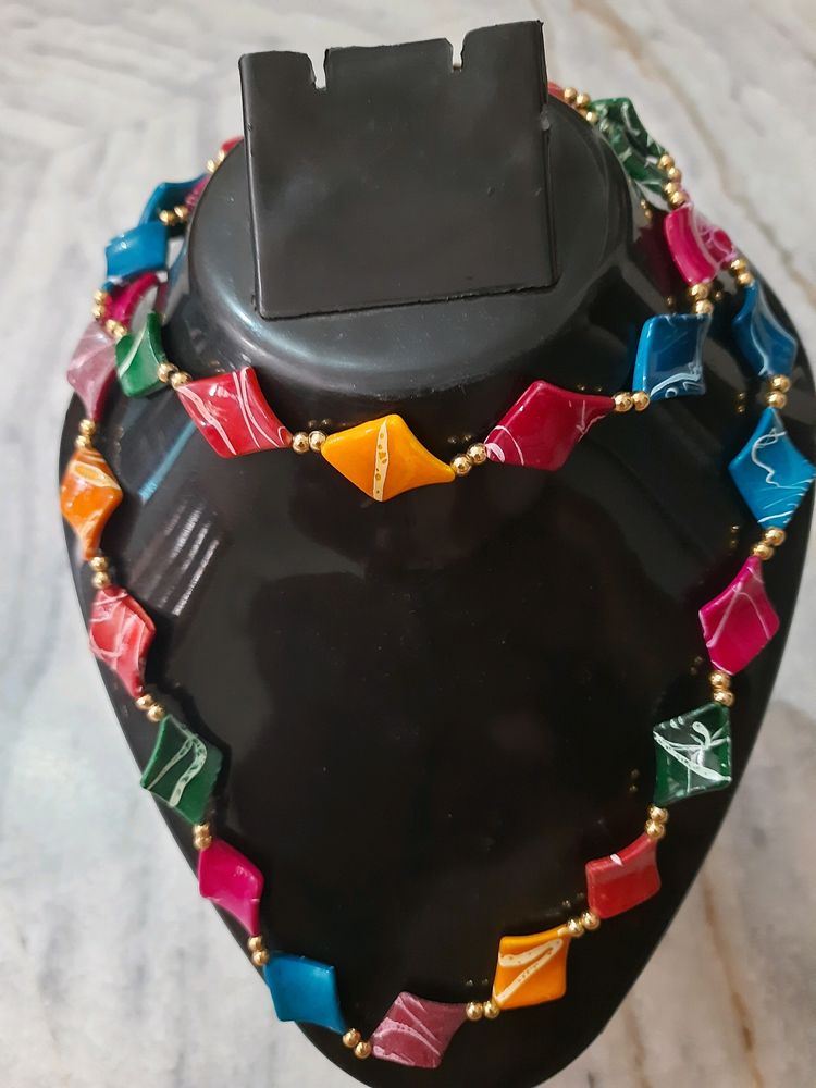 Colorful Geometric Statement Necklace