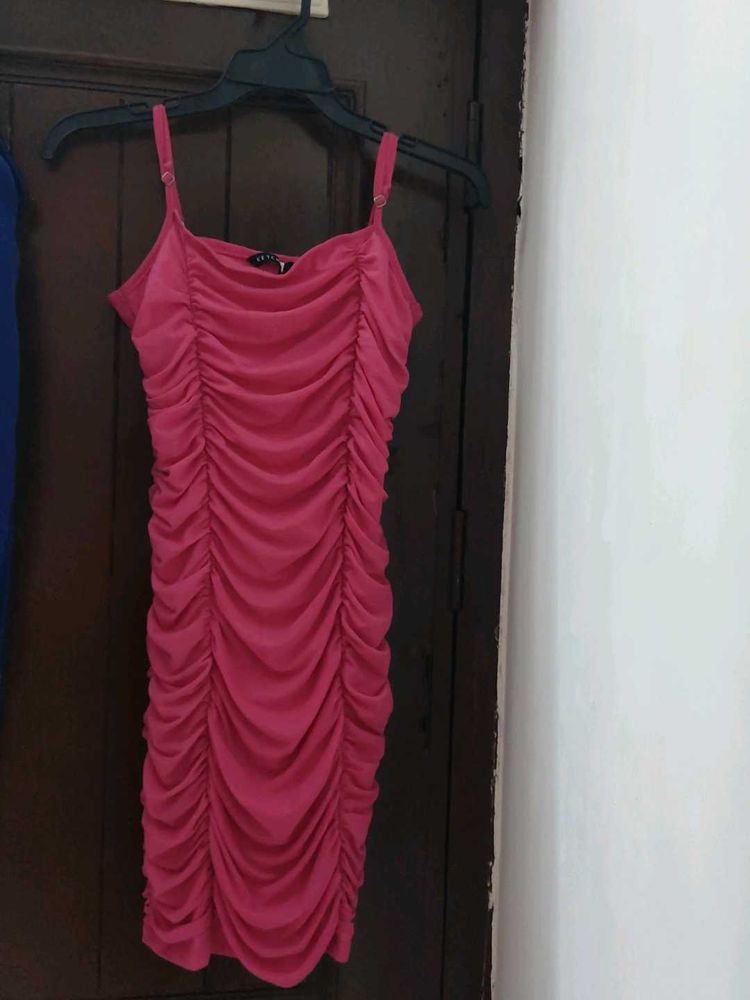 Pink Ruched Bodycon Mini Dress
