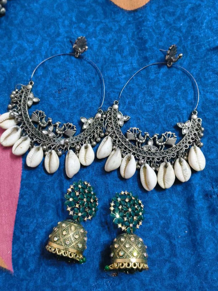 Green Jhumka Earrings