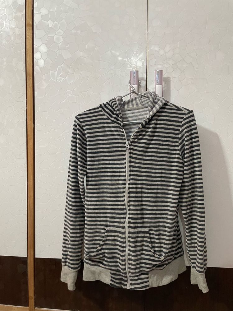 Striped Zip-Up Hoodie pajama set