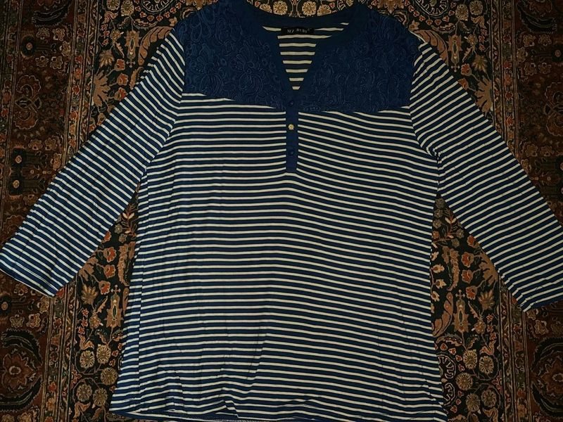 Striped Top with Lace Yoke Detailing