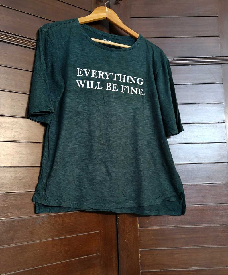 Women Green Graphic Print Cotton Mix Casual Tshirt