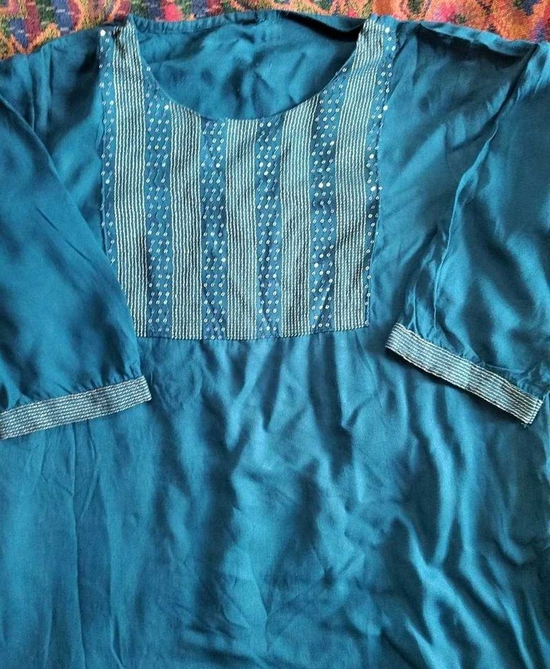 Teal Blue Trendz Sequin Kurti L size