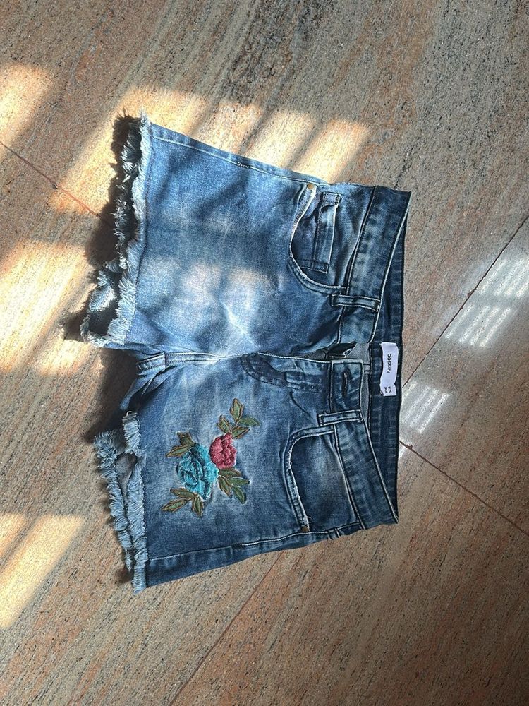 Denim Shorts with Floral Detail