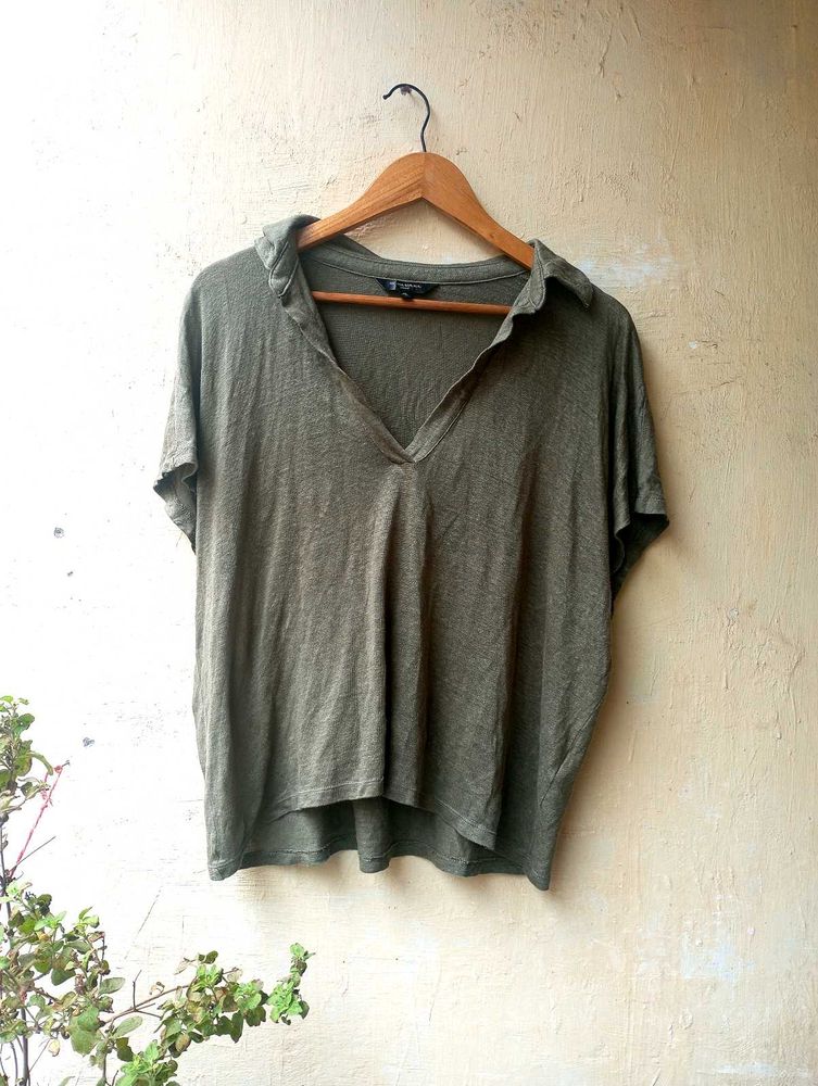 Korean Olive V-Neck Top Oversized (Women)