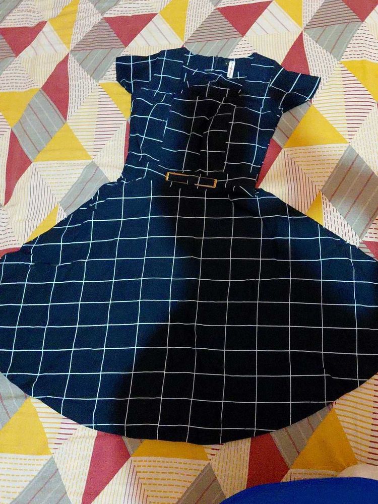 Checkered Fit &amp; Flare Padded Dress