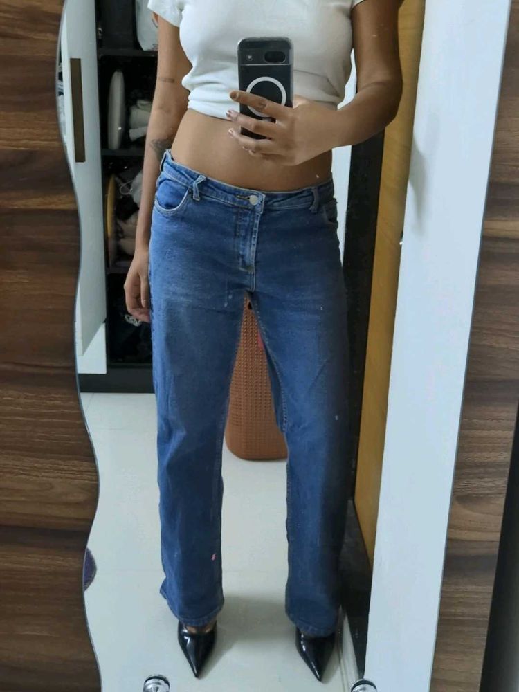 Blue Denim Straight Leg Jeans