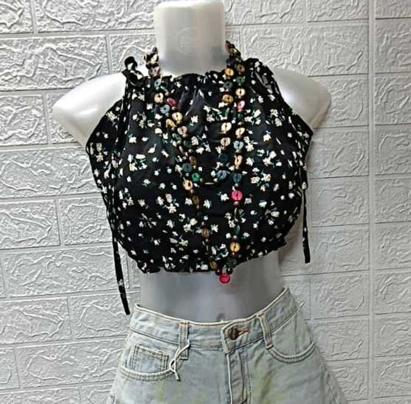 Foral Print Black Bralette Crop Top