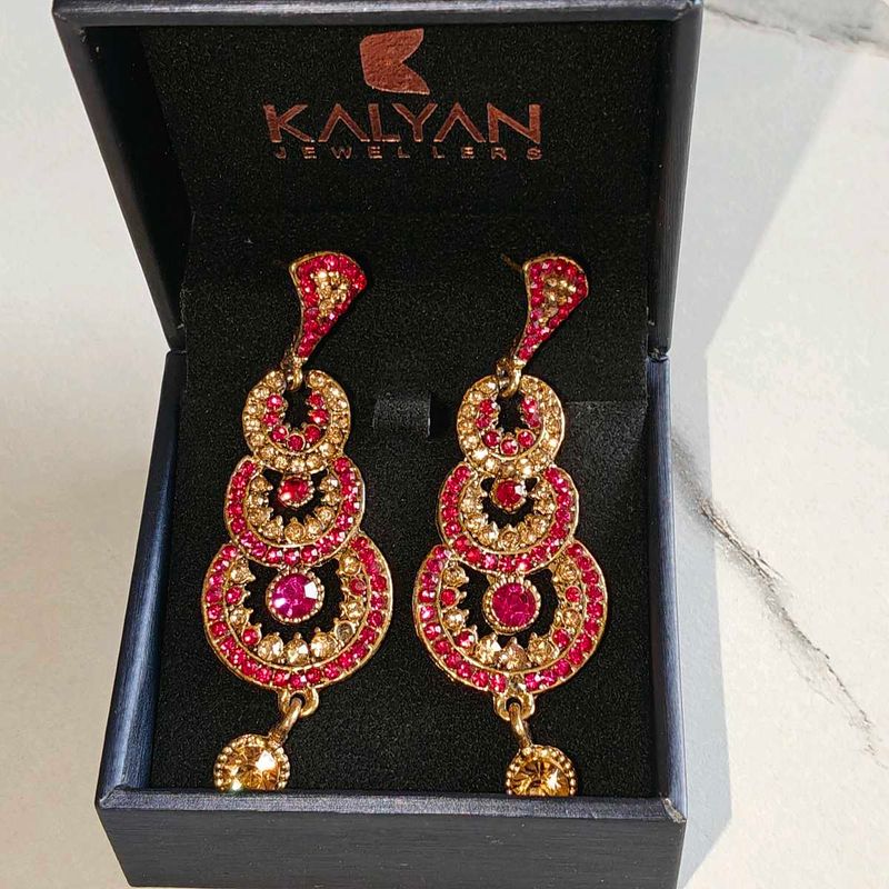 Elegant Golden Magenta Earrings