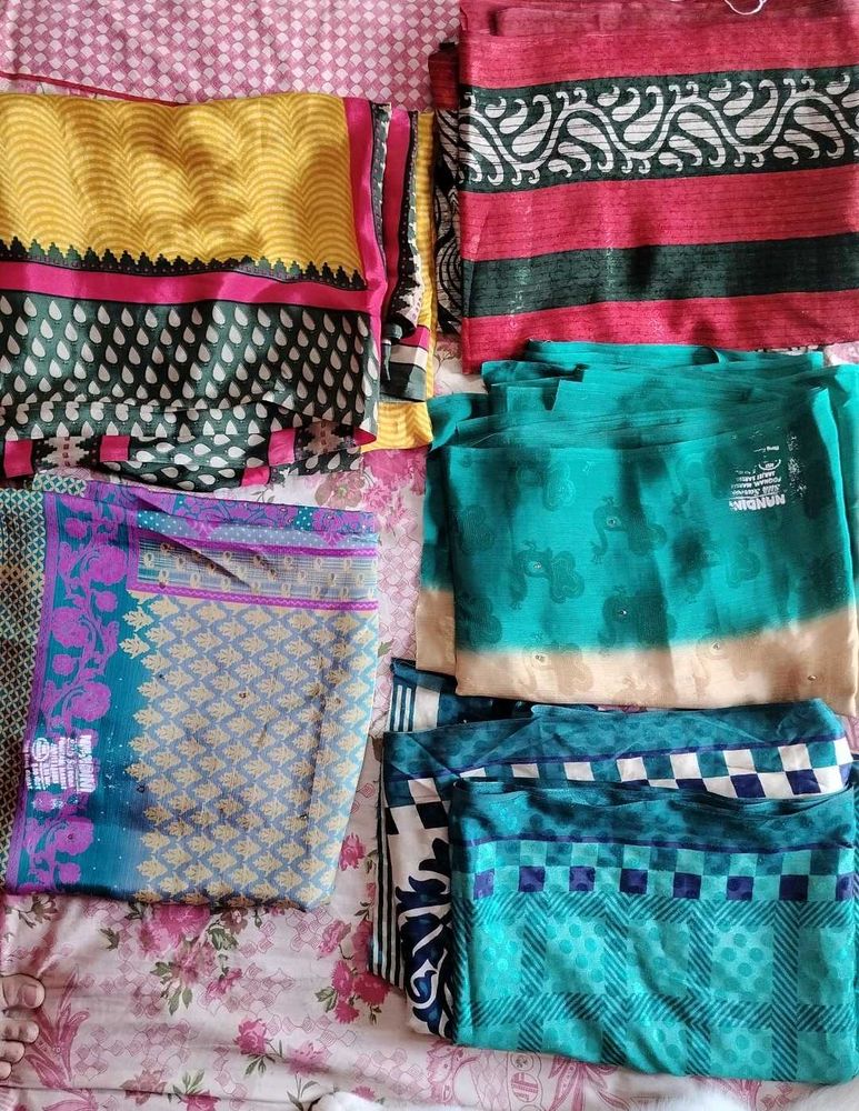 Assorted Sarees - Vibrant Colors Crepe Fabric