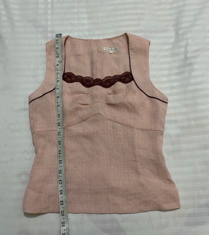Pink Lace Trim Tank Top Bust 30