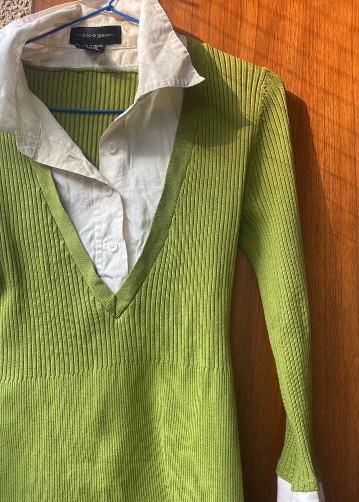 Green Shirt Style Sweater/ Cardigan