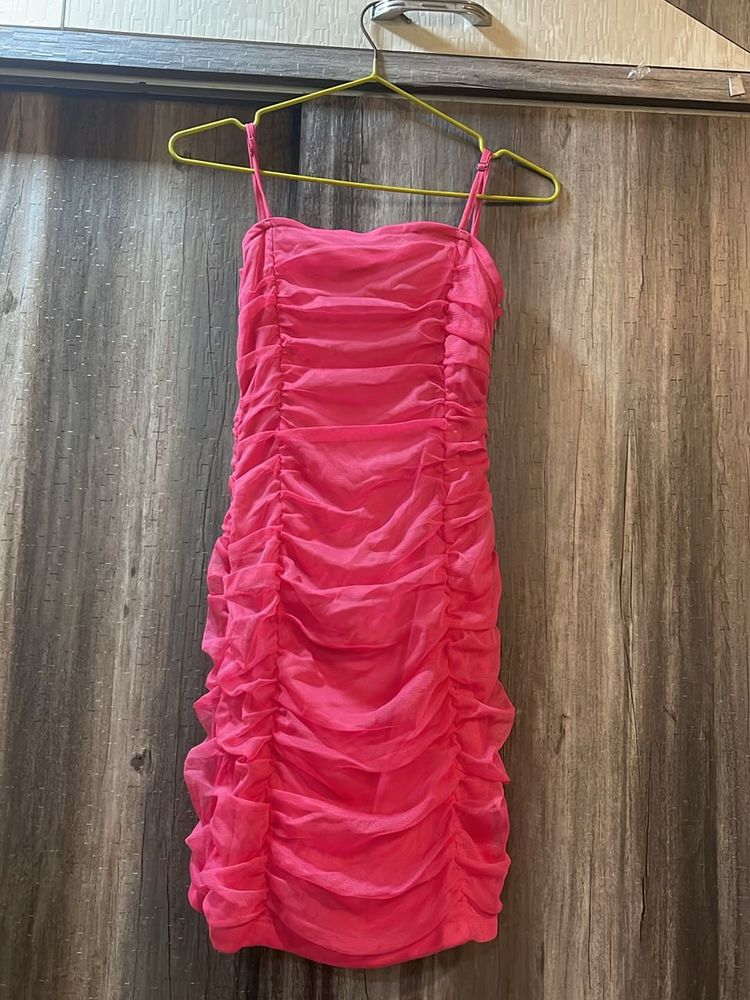 Hot Pink Ruched Mini Dress
