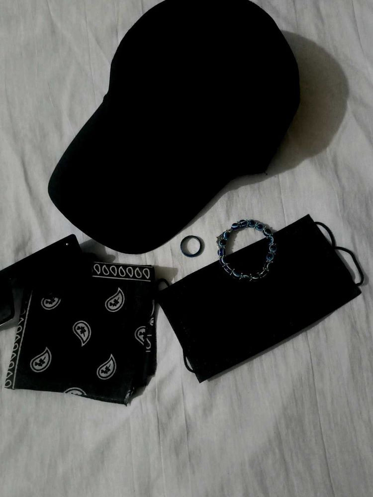 Cap, Bandana, Mask,bracelet, Ring,glass