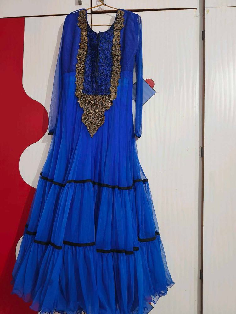 Navu Blue Anarkali Gown With Dupatta