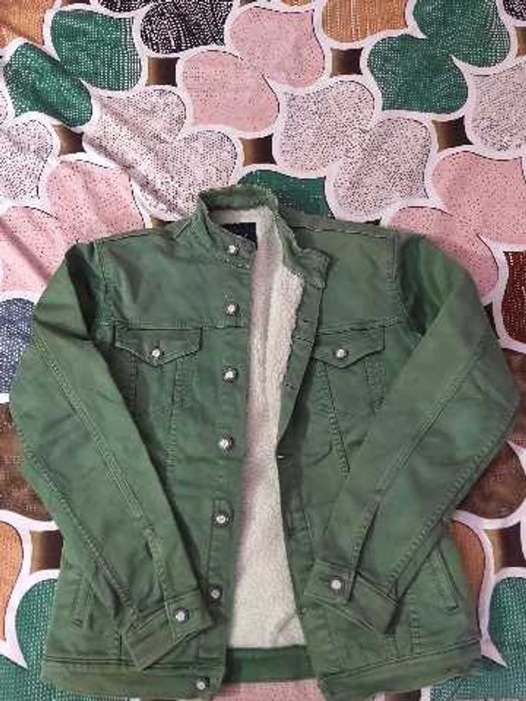 Green Sherpa Lined Denim Jacket