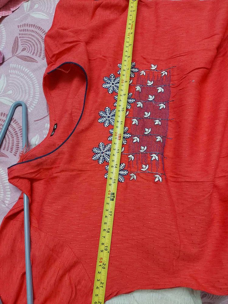 Coral Pink Embroidery Kurti