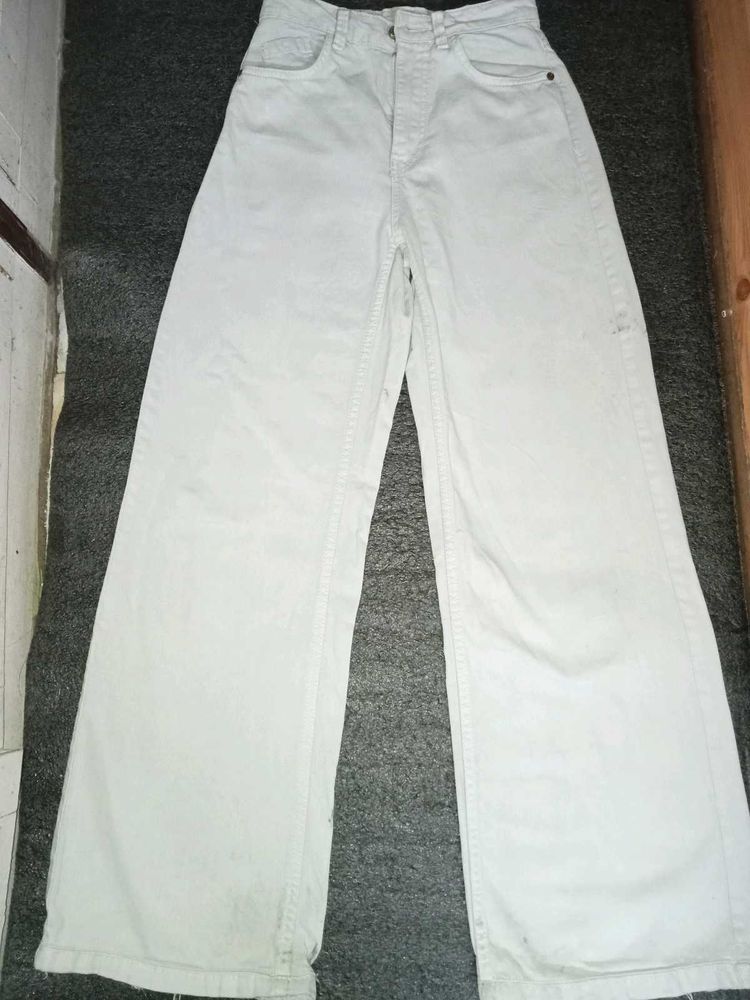 off white Wide Leg Light Wash Jeans
