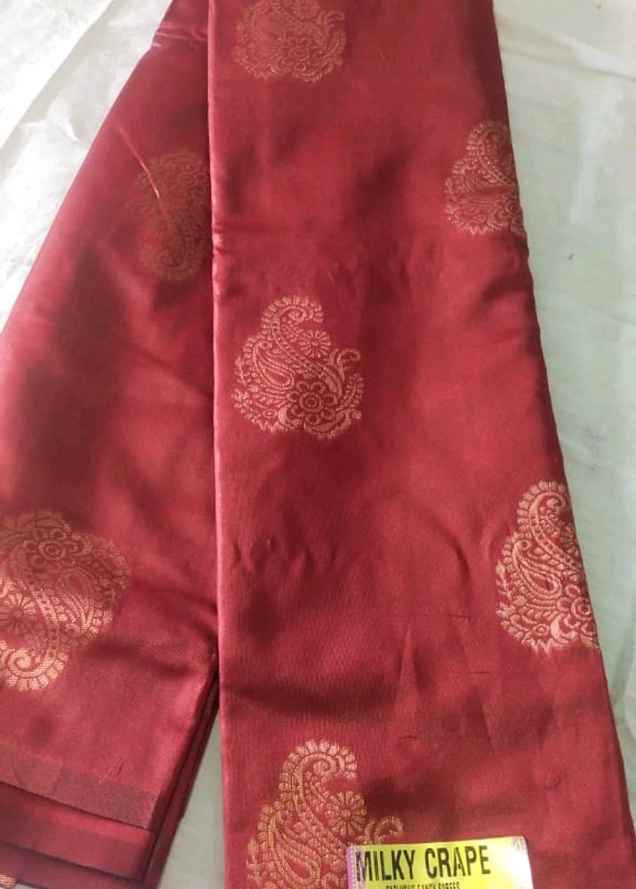 Border Less Soft Copper Zari Silk Saree