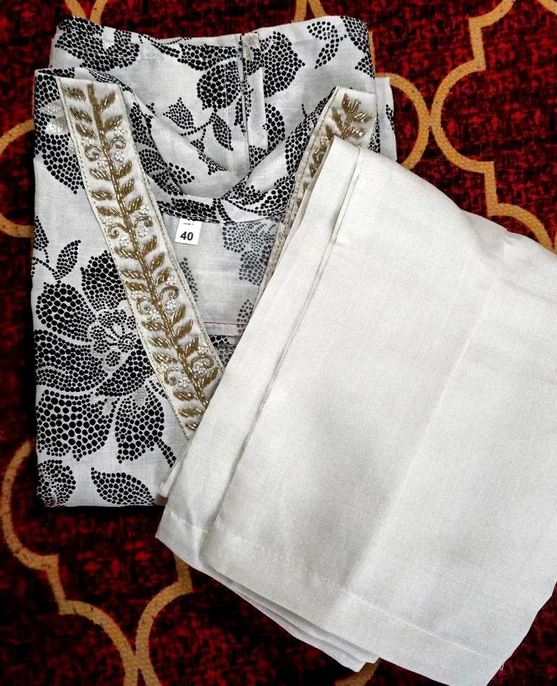 Black and White Kurta Pant sets V-neck