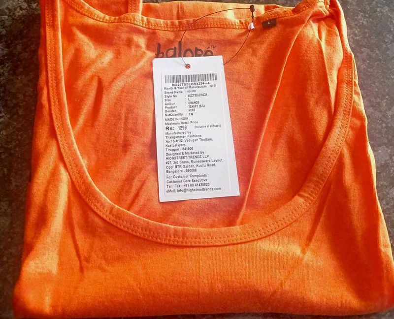 Orange colour sleeveless Tshirt