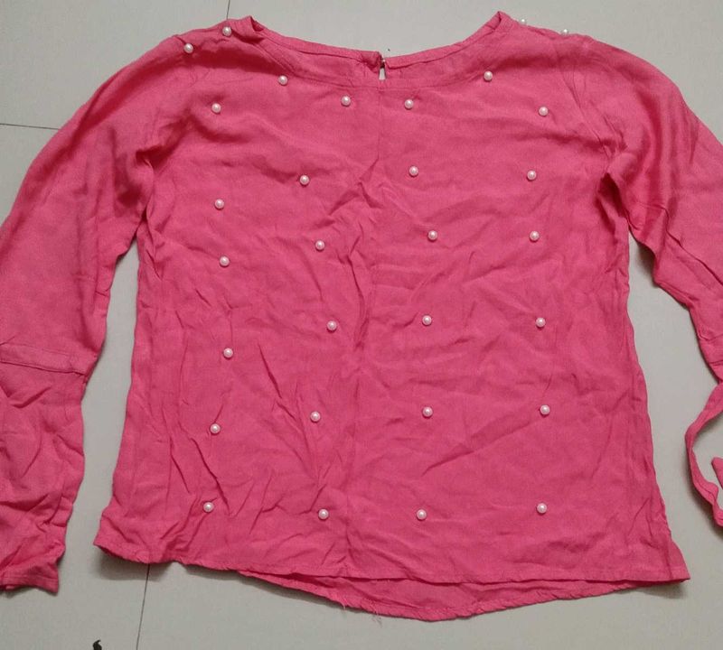 Peach Color Top with Pearls