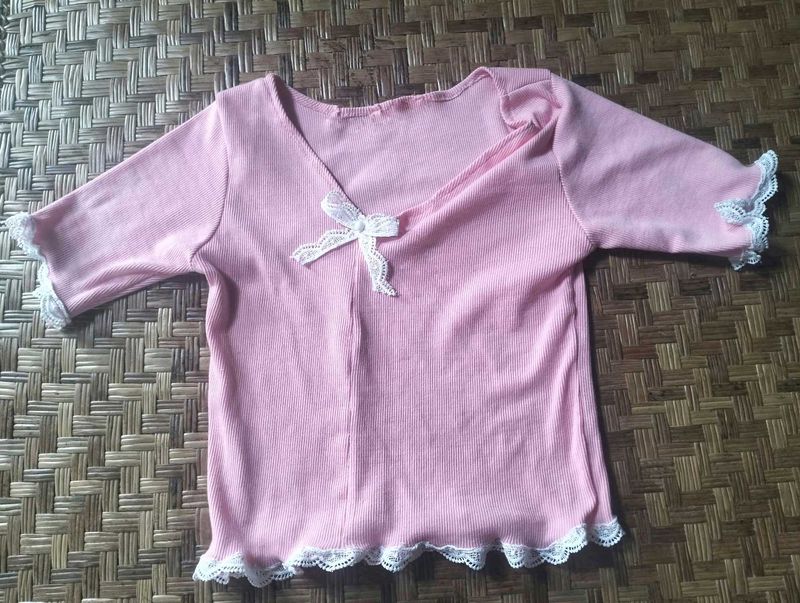 Vintage Pink Lace Trim Top