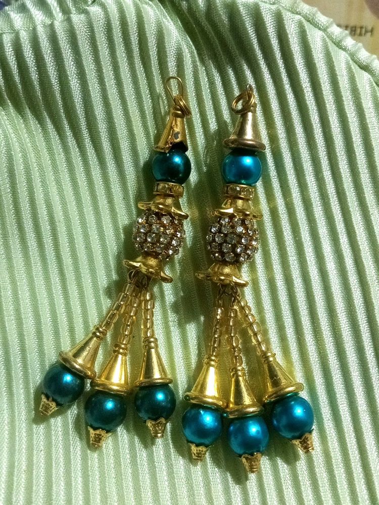 Teal &amp; Gold Beaded Tassels
