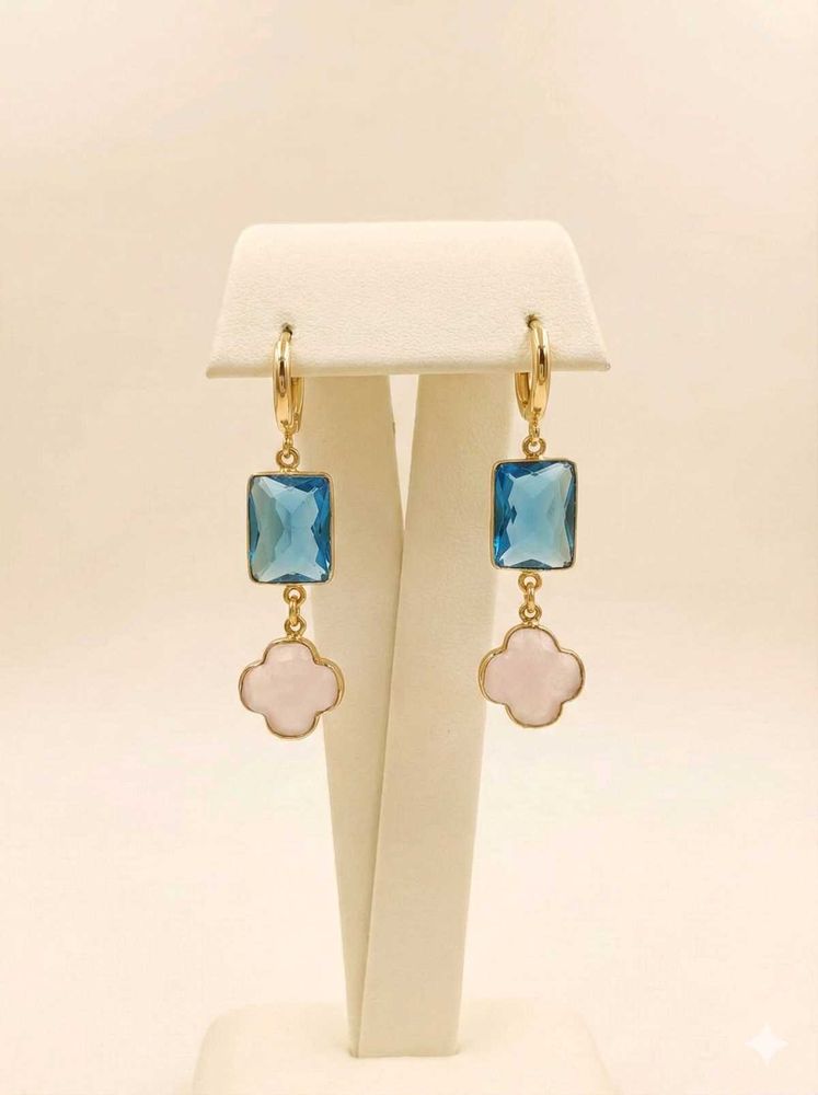 Blue &amp; Pink Clover Drop Earrings