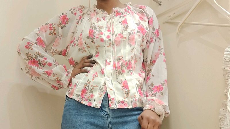 Floral Print Sheer Blouse