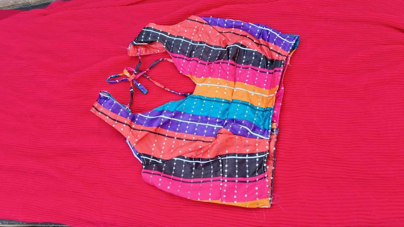 Colorful Striped Blouse with saree