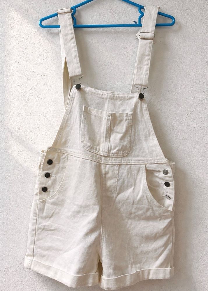 White Denim Short Overalls