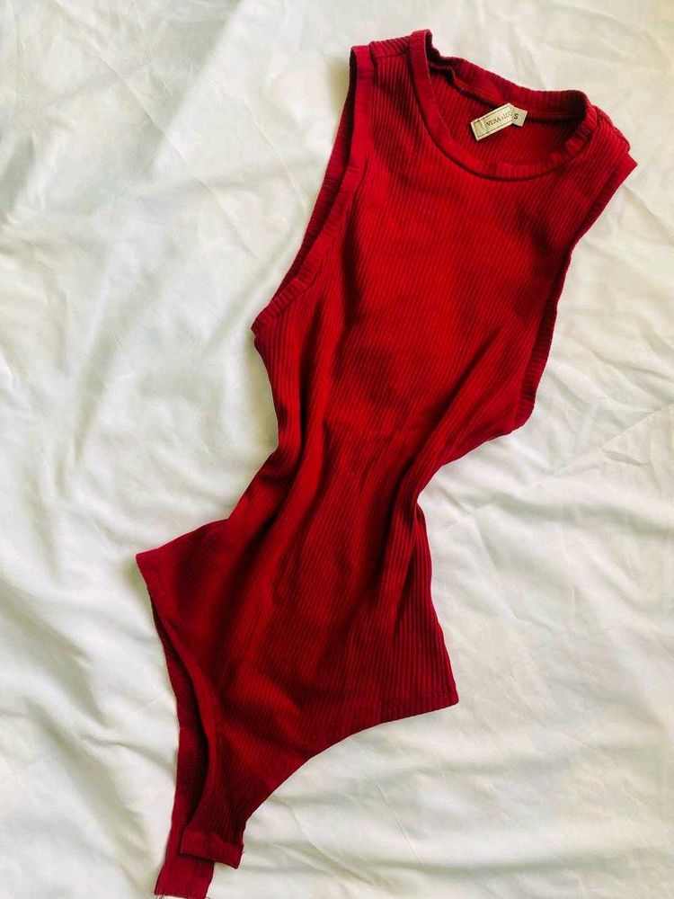 Ribbed Maroon Bodysuit
