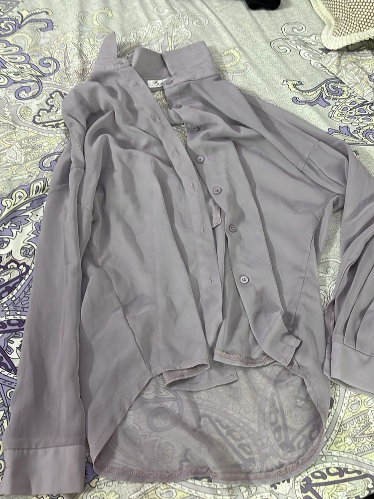 Lilac Sheer Button-Up Top