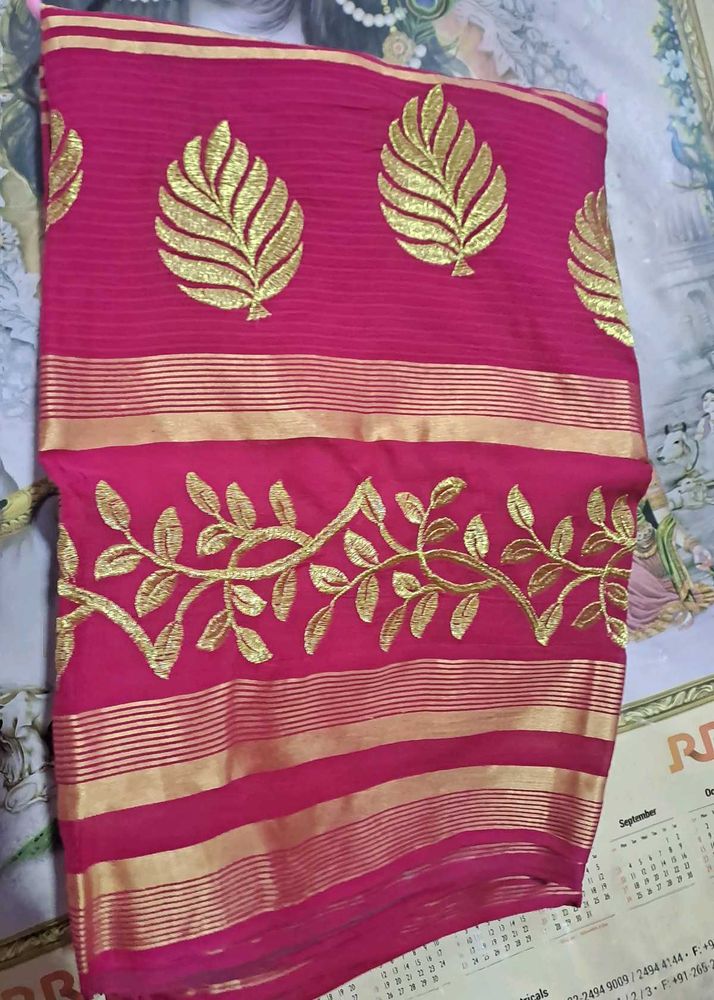 Elegant Pink Embroidered Saree