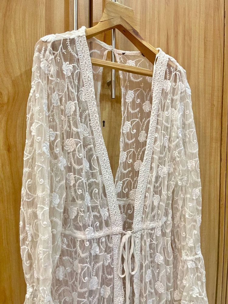 White Lace Kimono with Fringe