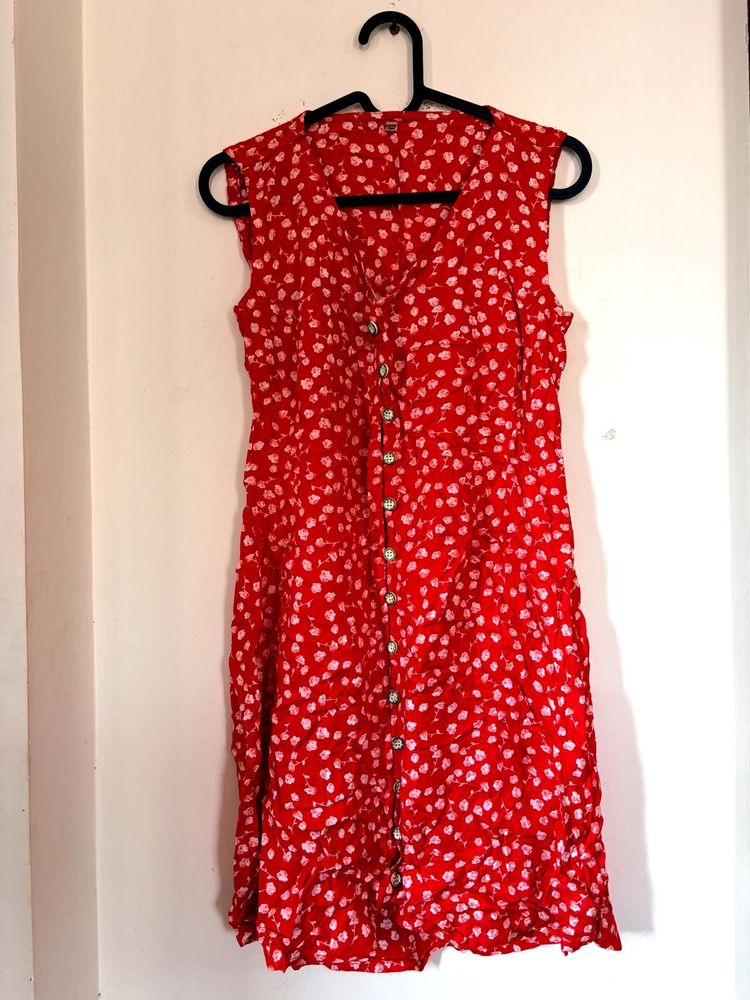 Red Floral Button-Down Dress