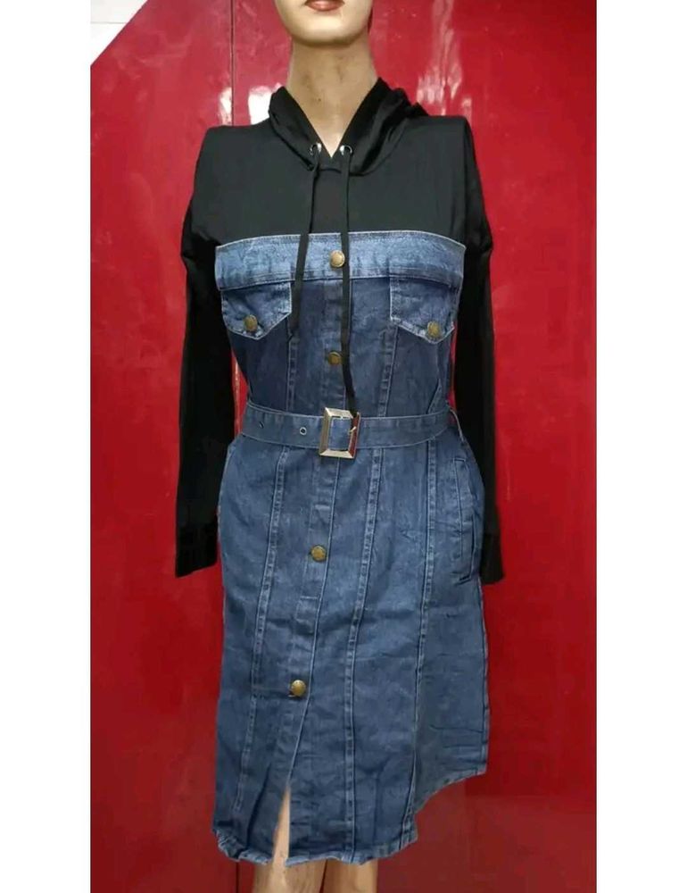 Denim &amp; Black Hoodie Dress