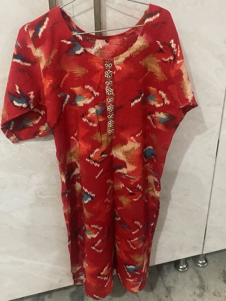Red Printed Kurta