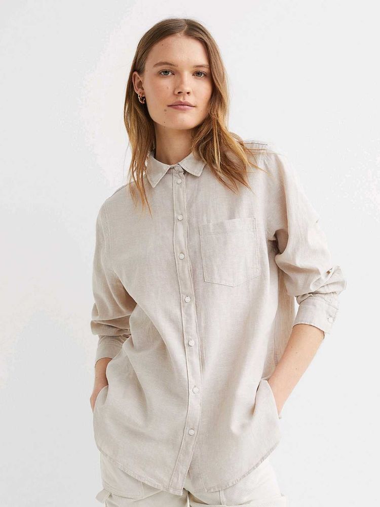 H&amp;M Linen Blend Oversized Shirt NEW/ XS