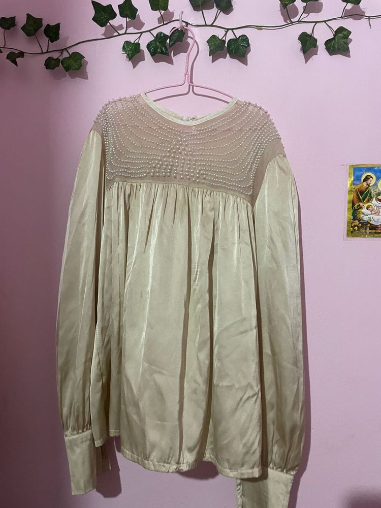 Elegant Beige Embellished Top