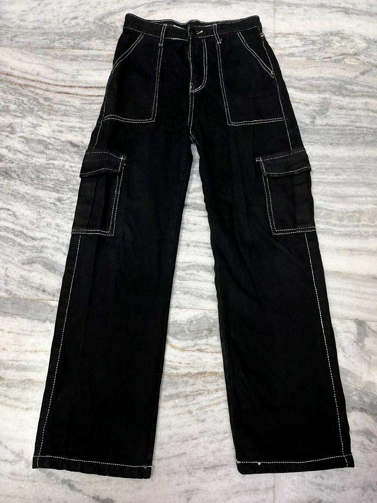 Black Wide Leg Cargo Pants
